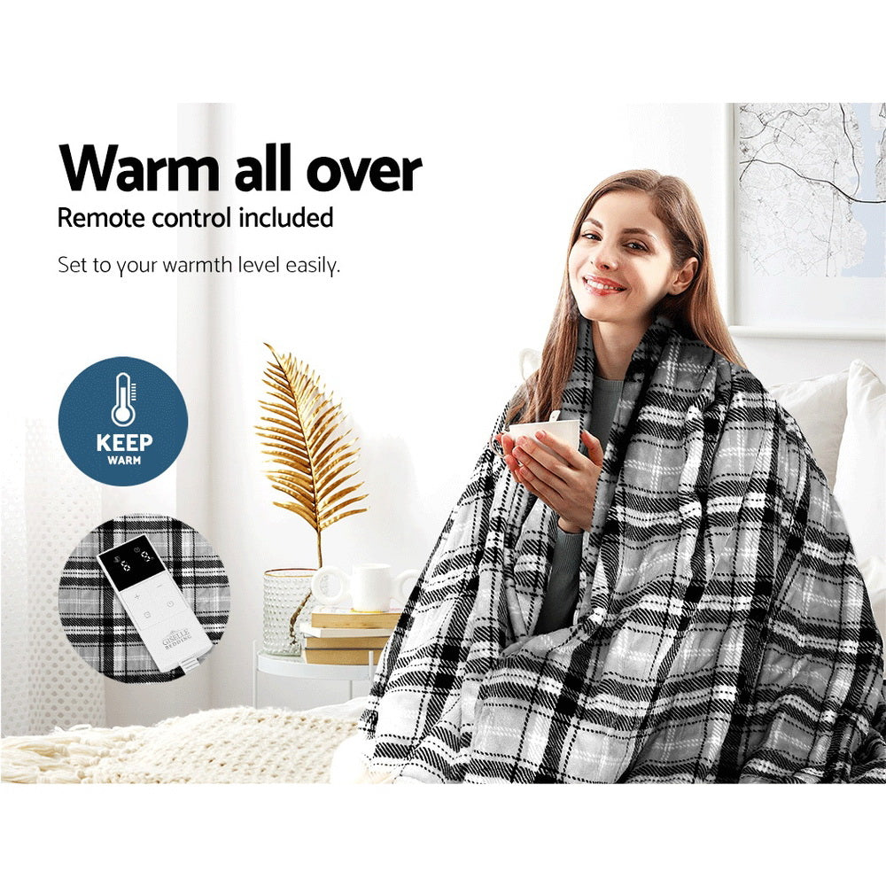 Blankets & Throws: Giselle Bedding Electric Throw Rug Flannel Snuggle Blanket Washable Heated Grey and White Checkered