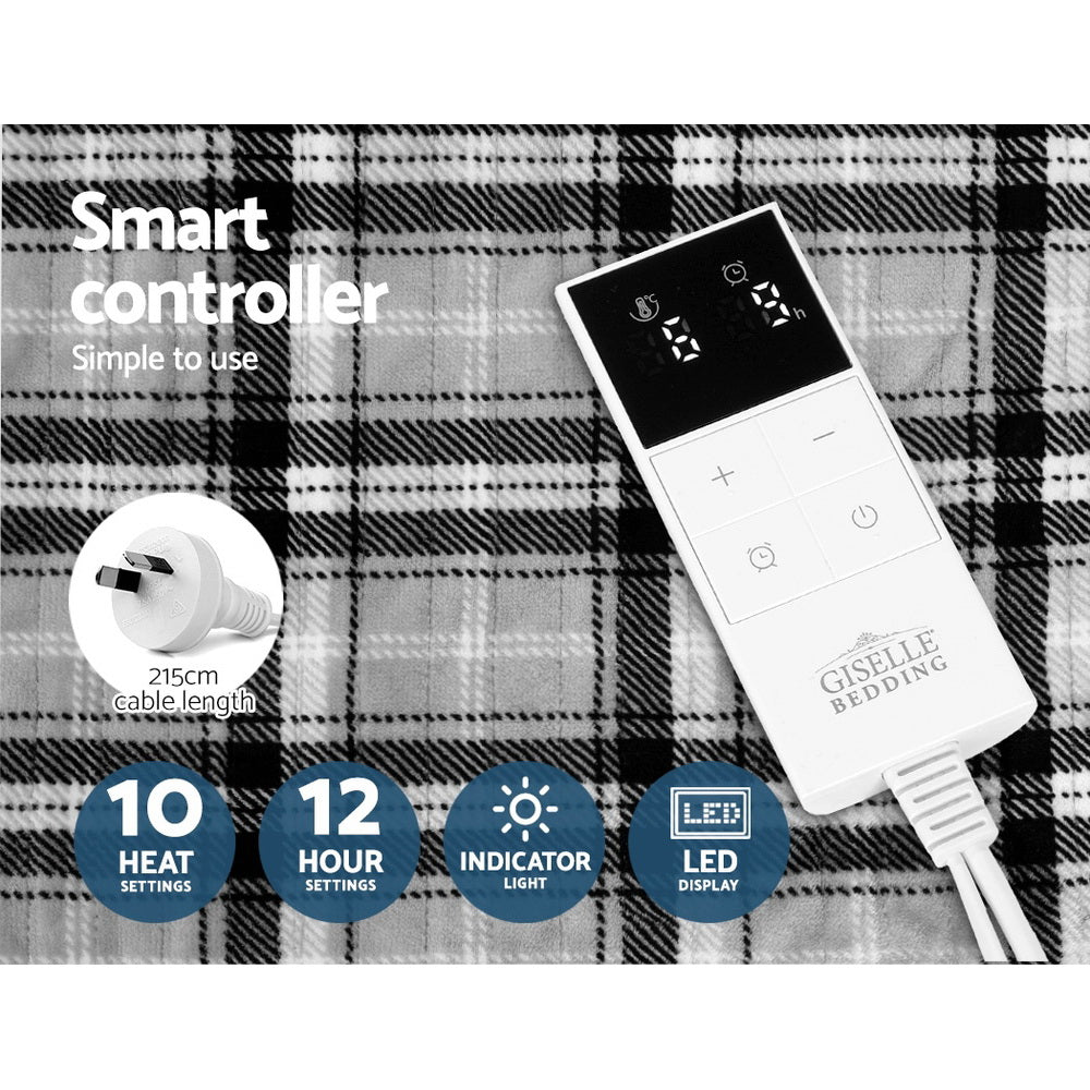 Blankets & Throws: Giselle Bedding Electric Throw Rug Flannel Snuggle Blanket Washable Heated Grey and White Checkered