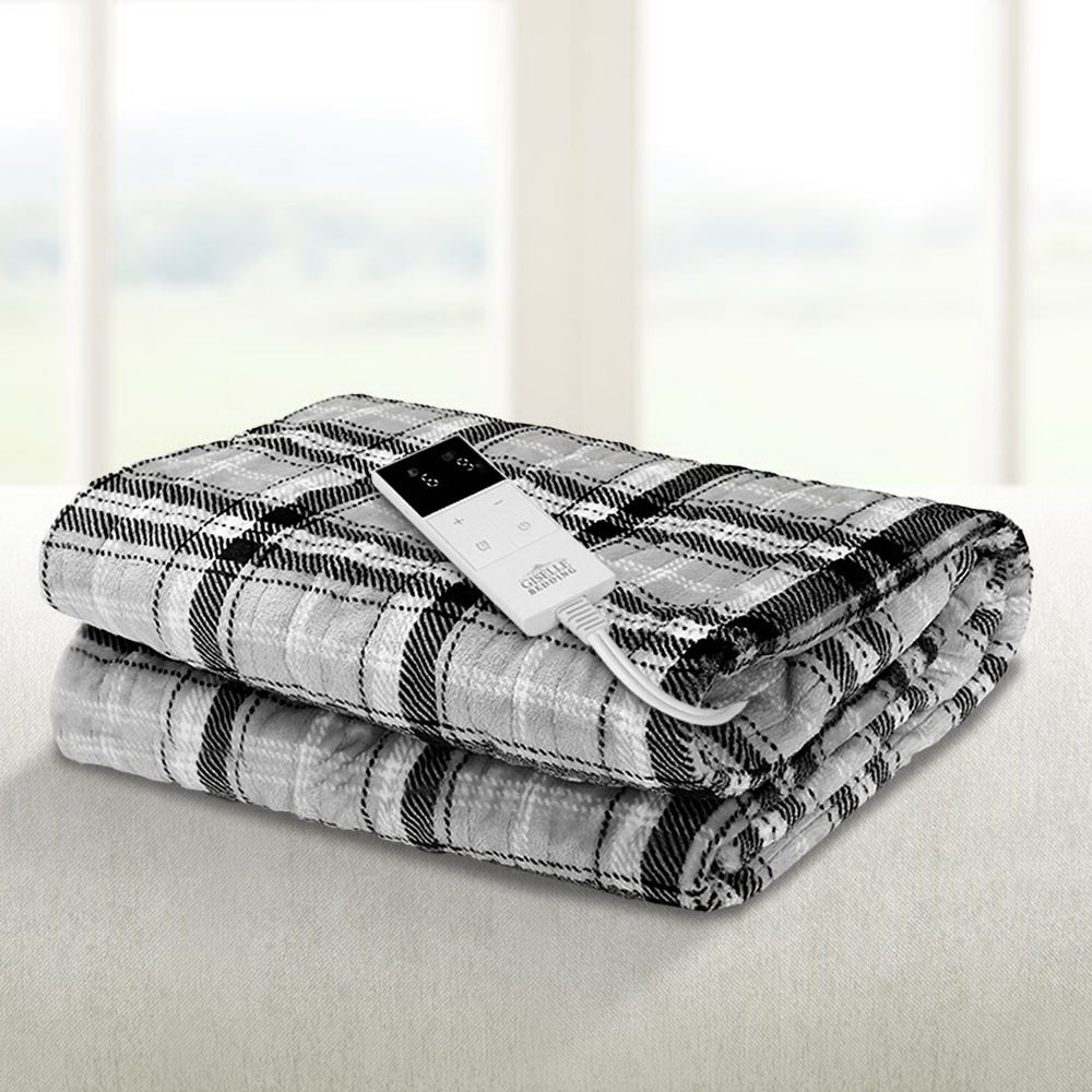 Blankets & Throws: Giselle Bedding Electric Throw Rug Flannel Snuggle Blanket Washable Heated Grey and White Checkered