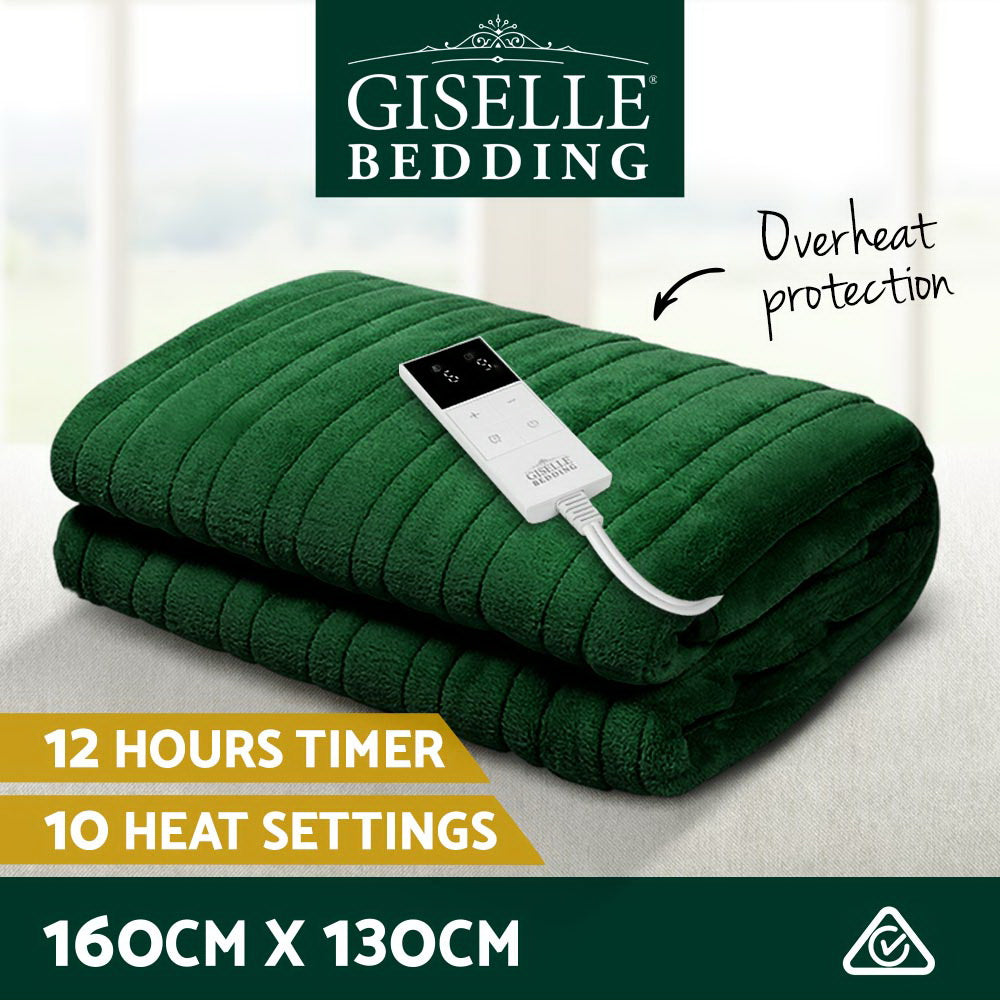 Blankets & Throws: Giselle Electric Throw Rug Heated Blanket Washable Snuggle Flannel Winter Green