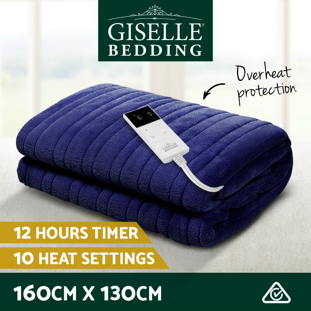 Blankets & Throws: Giselle Bedding Electric Throw Blanket - Navy