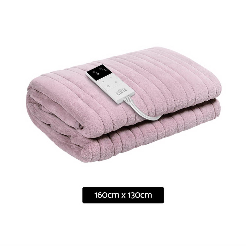 Blankets & Throws: Giselle Electric Throw Rug Heated Blanket Fleece Pink