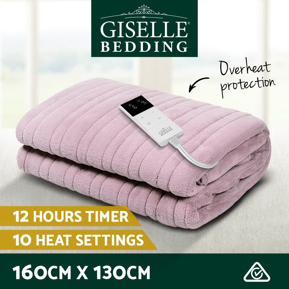 Blankets & Throws: Giselle Electric Throw Rug Heated Blanket Fleece Pink