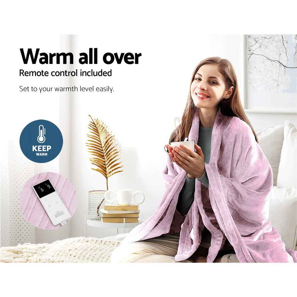 Blankets & Throws: Giselle Electric Throw Rug Heated Blanket Fleece Pink