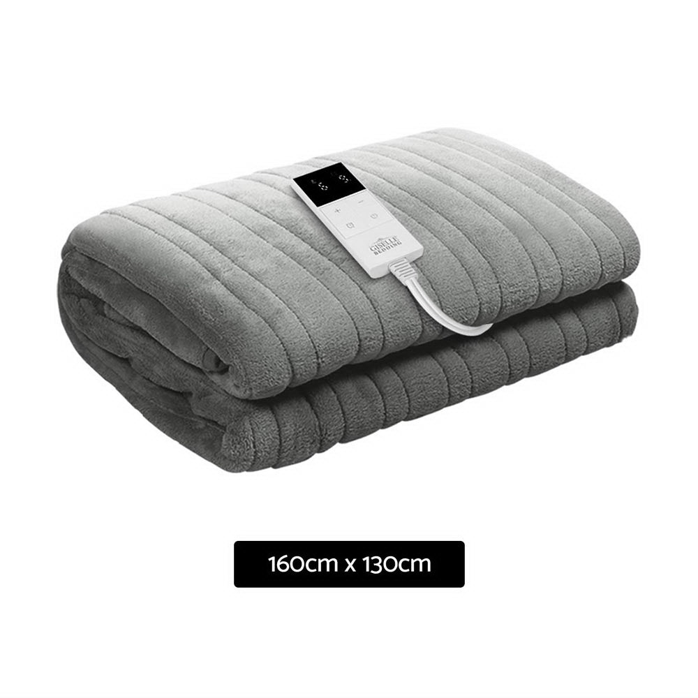 Blankets & Throws: Giselle Bedding Heated Electric Throw Rug Fleece Sunggle Blanket Washable Silver