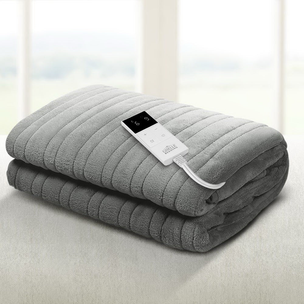 Blankets & Throws: Giselle Bedding Heated Electric Throw Rug Fleece Sunggle Blanket Washable Silver