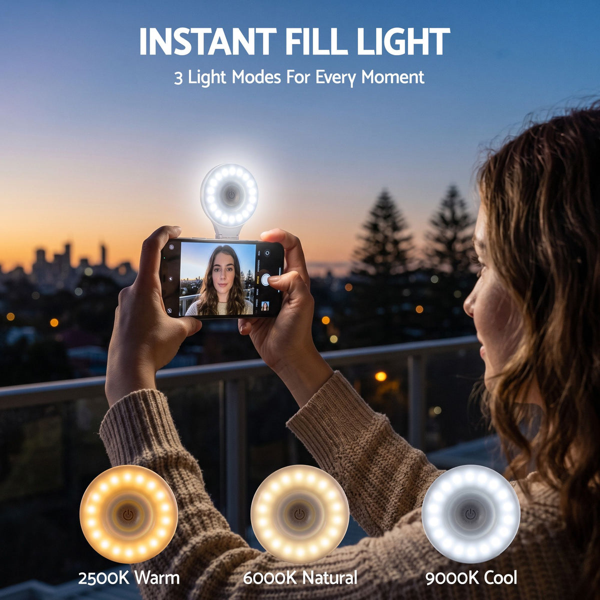 Devanti Magnetic Selfie Light Foldable LED Ring Fill Phone Light CRI95 White