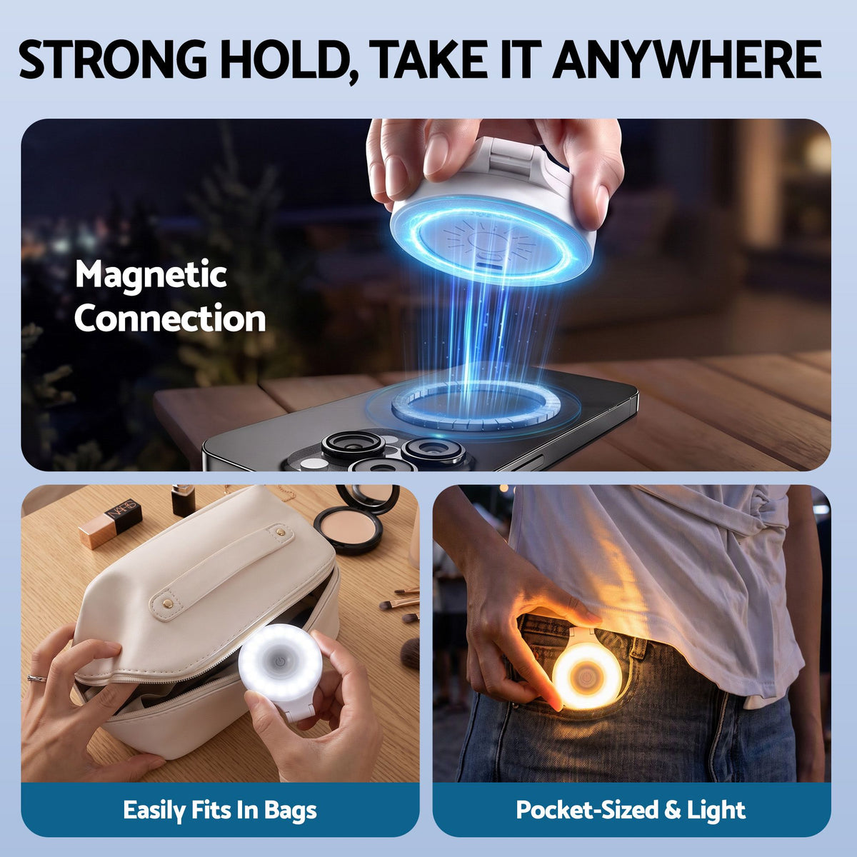 Devanti Magnetic Selfie Light Foldable LED Ring Fill Phone Light CRI95 White