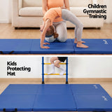 Everfit 180x60cm Gymnastics Mats Folding Exercise Floor Mat Portable 3 Fold Tumbling Mat Blue
