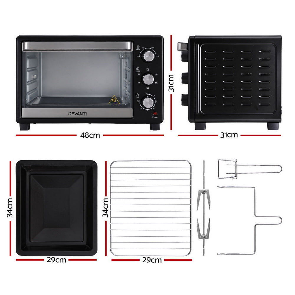 Ovens: Devanti 30L Convection Oven Electric Fryer Ovens 1600W