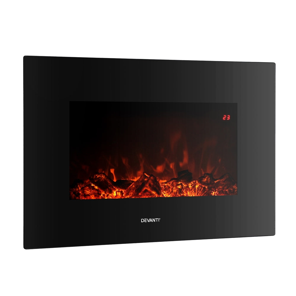 Electric Heaters: Devanti Electric Fireplace Fire Heater 2000W Black