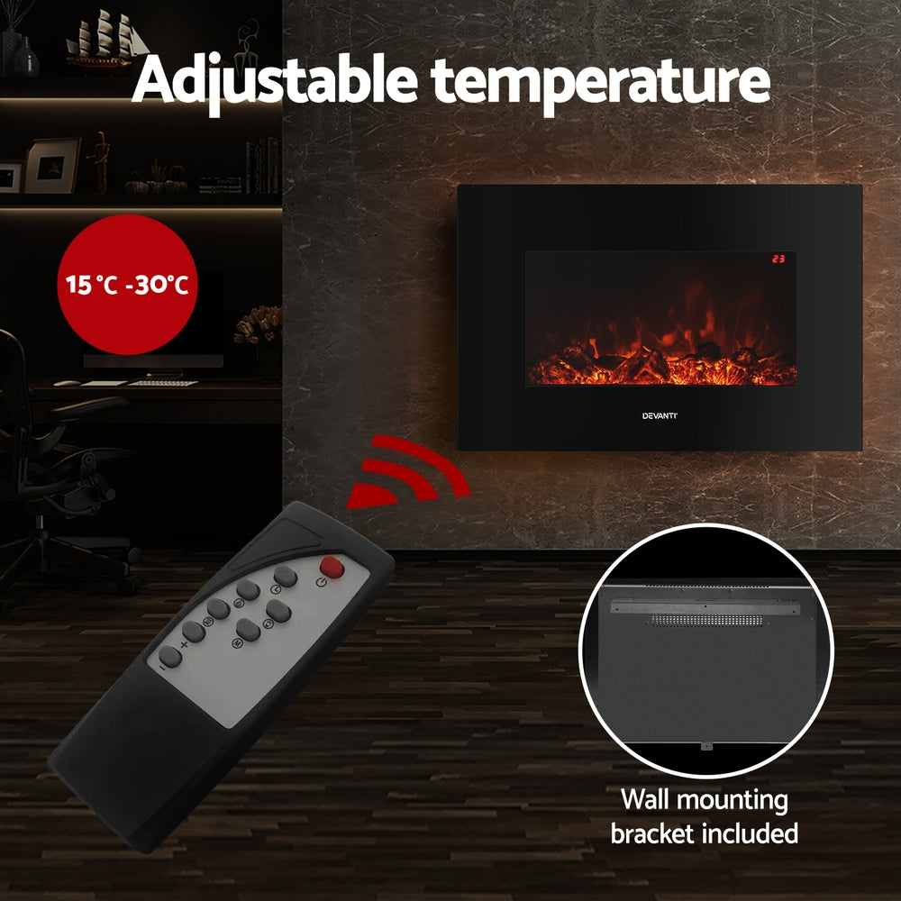Electric Heaters: Devanti Electric Fireplace Fire Heater 2000W Black