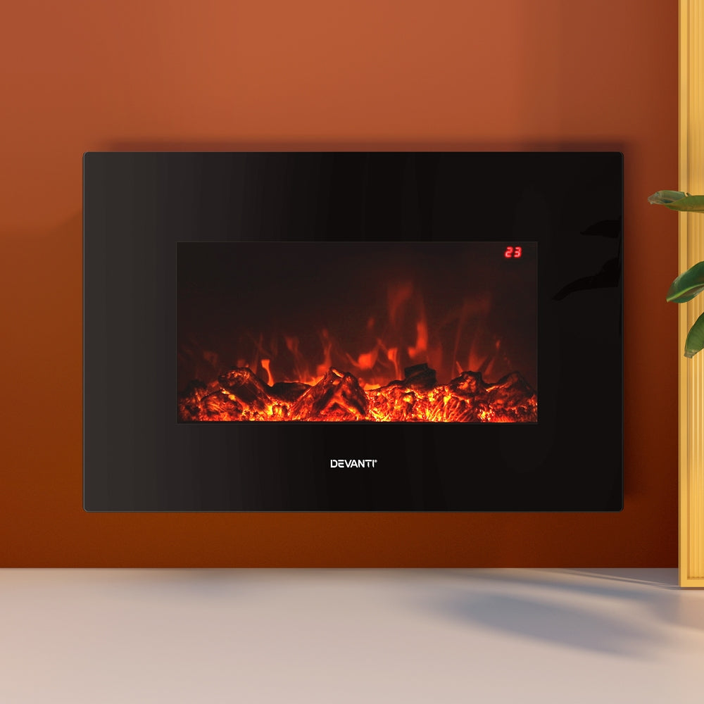 Electric Heaters: Devanti Electric Fireplace Fire Heater 2000W Black