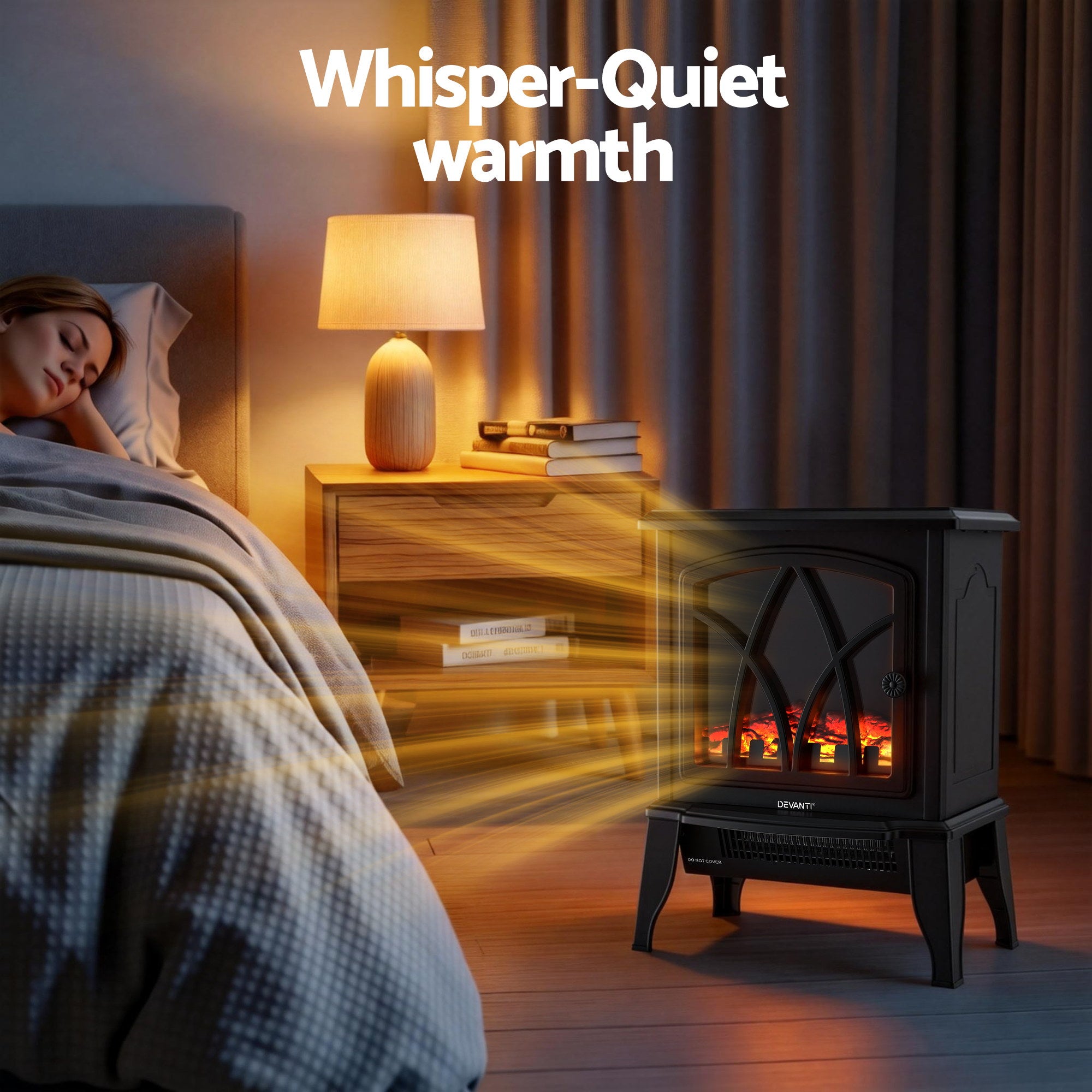 Devanti 2000W Electric Fireplace Heater Stove Freestanding 3D Flame Effect Indoor Space Heaters