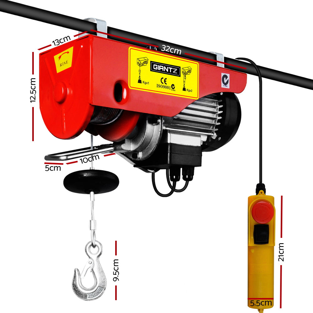 Automotive Lifts & Hoists: Giantz Electric Hoist Winch 125/250KG Cable 18M Rope Tool Remote Chain Lifting