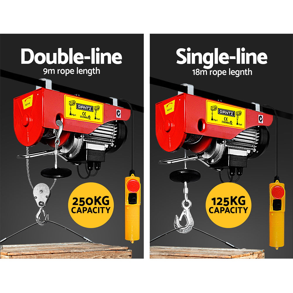 Automotive Lifts & Hoists: Giantz Electric Hoist Winch 125/250KG Cable 18M Rope Tool Remote Chain Lifting
