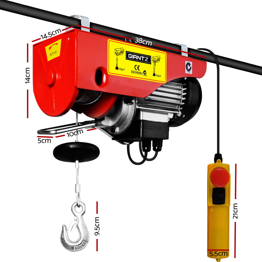 Automotive Lifts & Hoists: Giantz Electric Hoist Winch 300/600KG Cable 18M Rope Tool Remote Chain Lifting