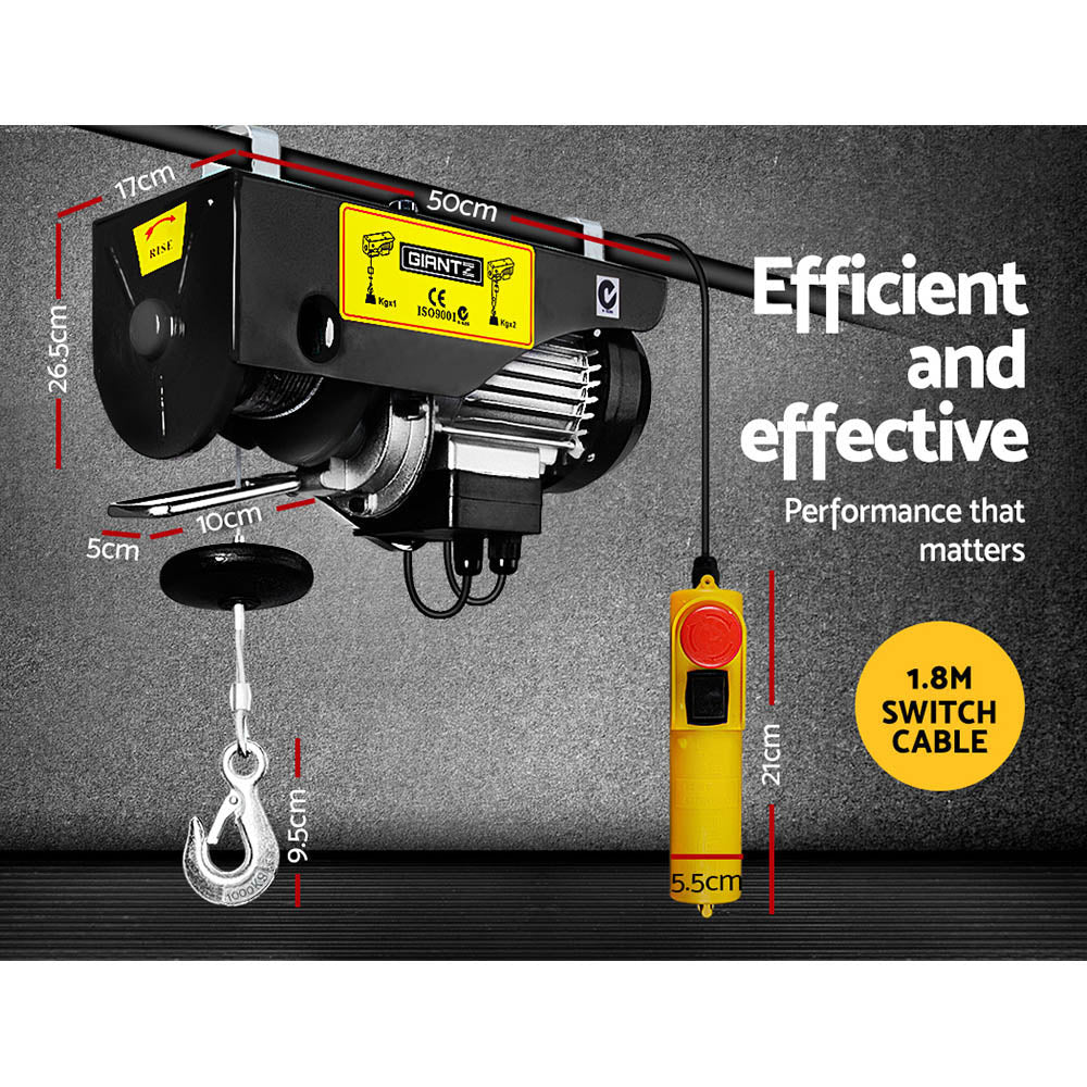 Automotive Lifts & Hoists: Giantz Electric Hoist Winch 500/1000KG Cable 20M Rope Tool Remote Chain Lifting