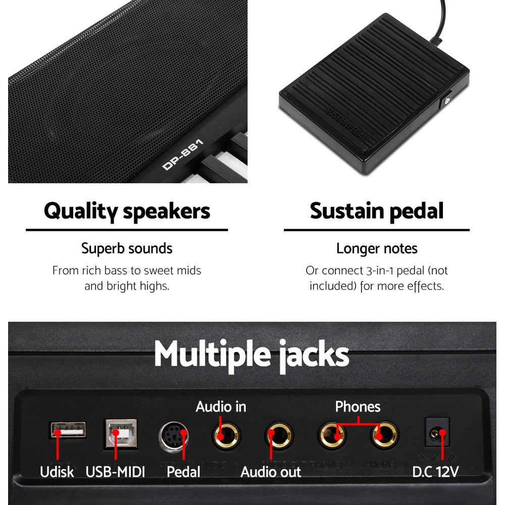Musical Keyboards: Alpha 88 Keys Electronic Piano Keyboard Digital Electric w/ Stand Sustain Pedal