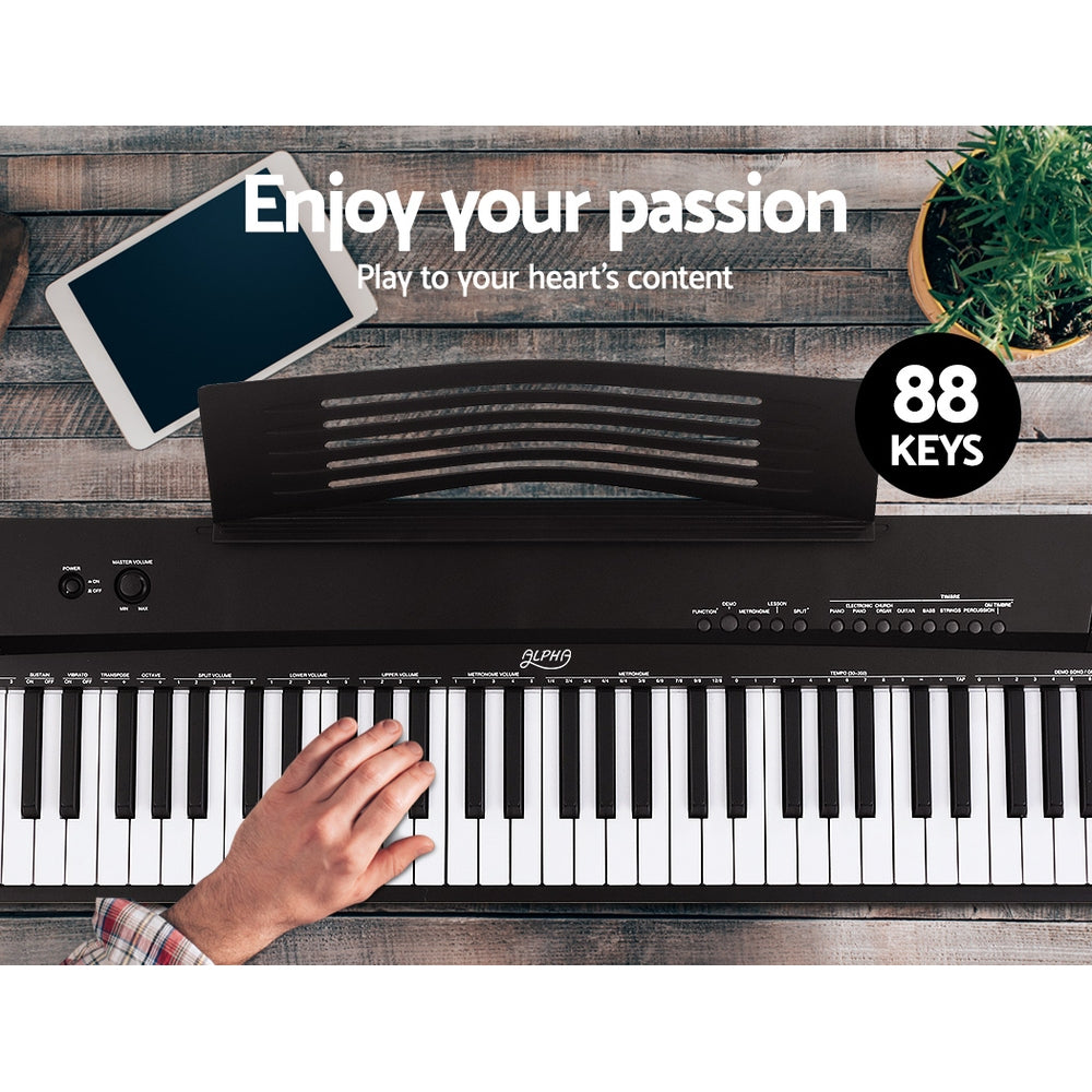 Musical Keyboards: Alpha 88 Keys Electronic Piano Keyboard Digital Electric w/ Stand Stool Pedal