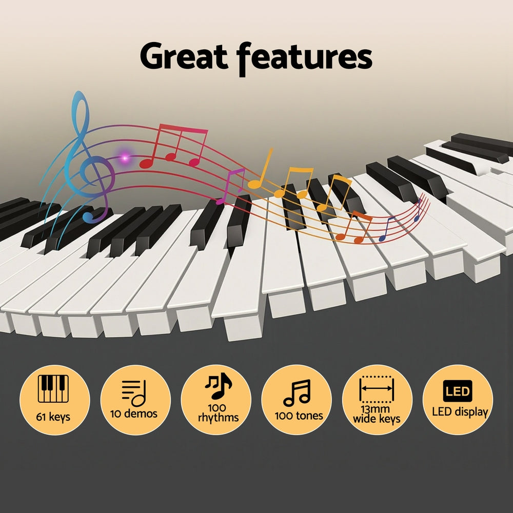 Musical Keyboards: Alpha 61-Key Digital Piano Keyboard Electric Kids Gift Black