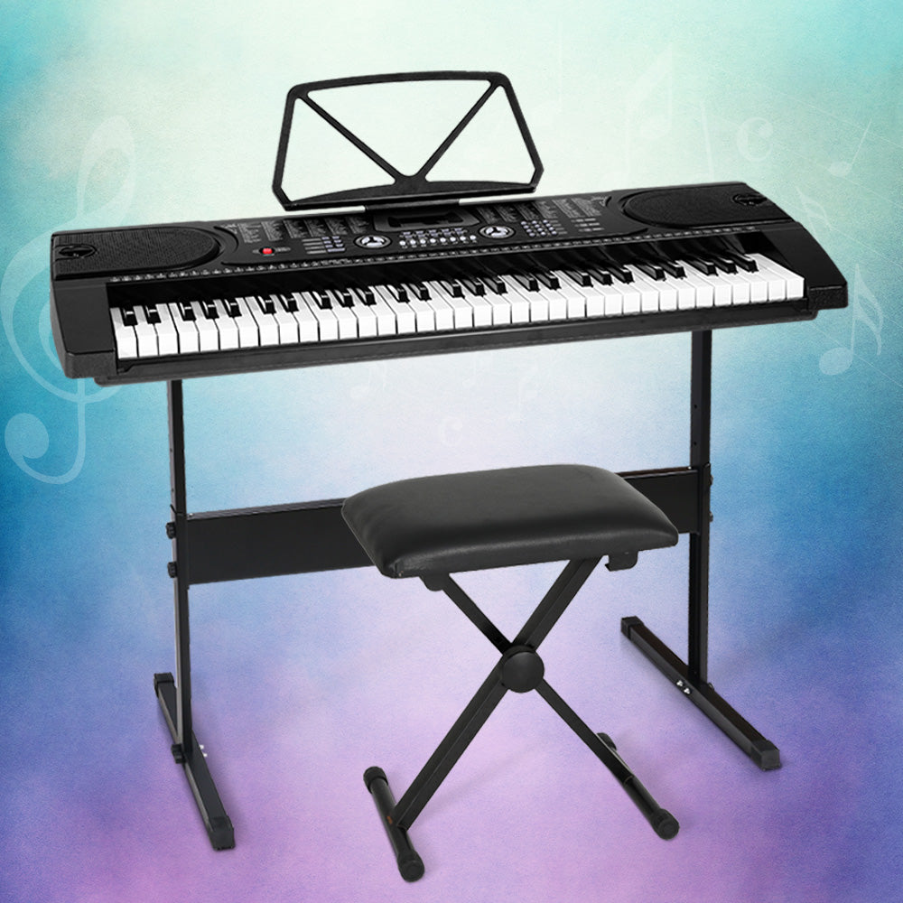 Musical Keyboards: Alpha 61 Keys Electronic Piano Keyboard Digital Electric w/ Stand Stool Black