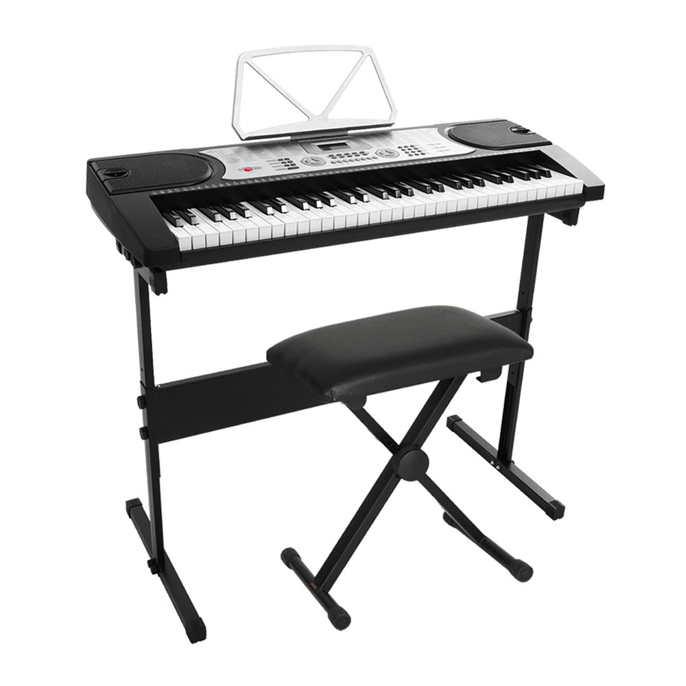 Musical Keyboards: Alpha 61 Keys Electronic Piano Keyboard Digital Electric w/ Stand Stool Silver