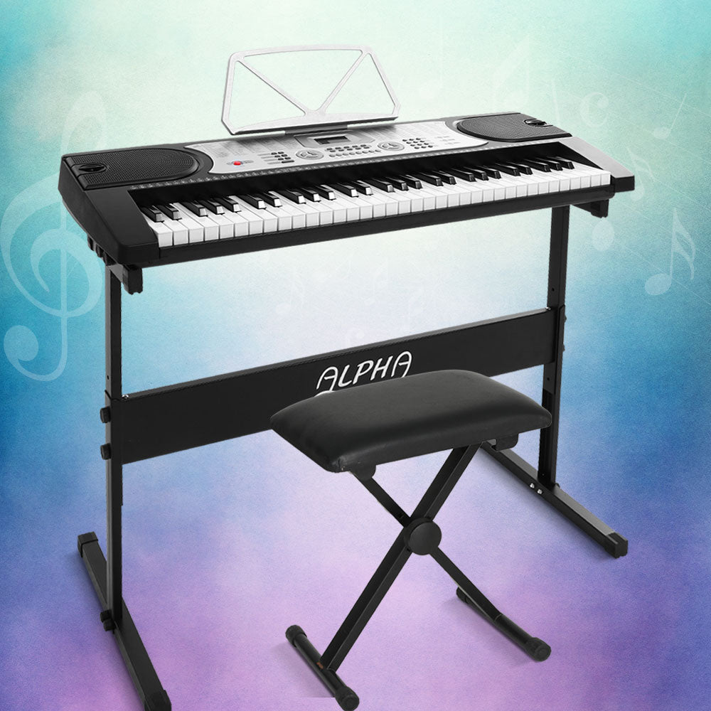 Musical Keyboards: Alpha 61 Keys Electronic Piano Keyboard Digital Electric w/ Stand Stool Silver