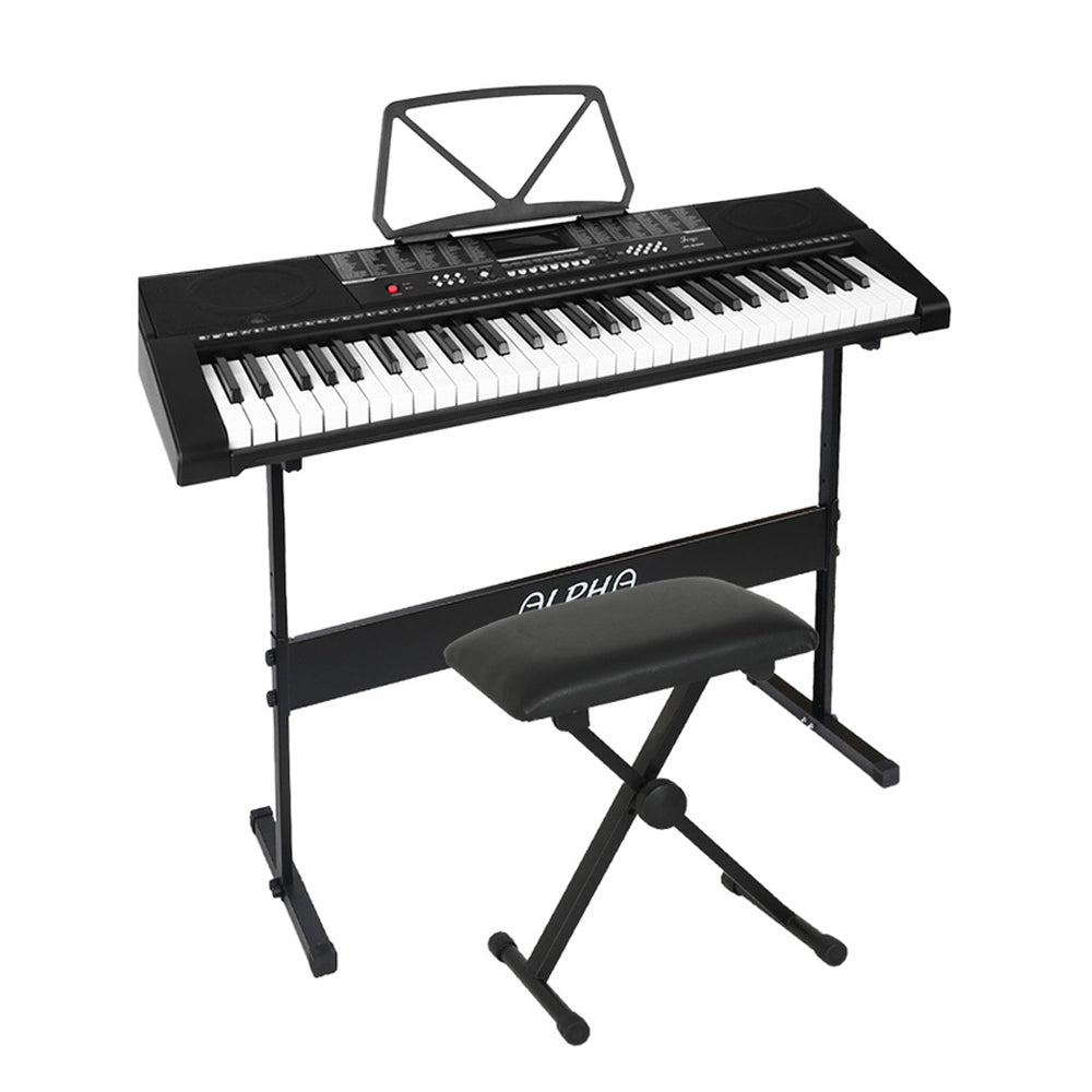 Musical Keyboards: Alpha 61 Keys Electronic Piano Keyboard Digital Electric w/ Stand Stool Speaker