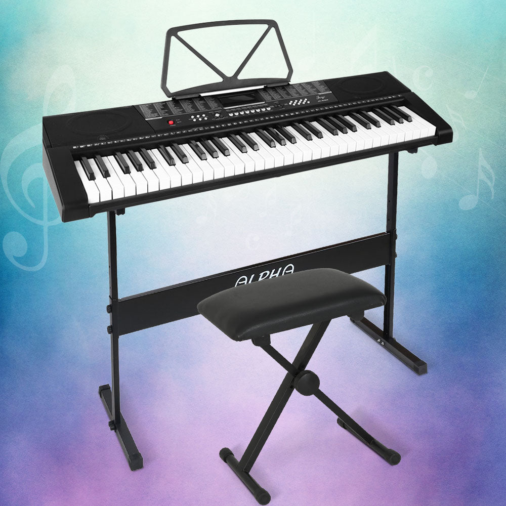 Musical Keyboards: Alpha 61 Keys Electronic Piano Keyboard Digital Electric w/ Stand Stool Speaker