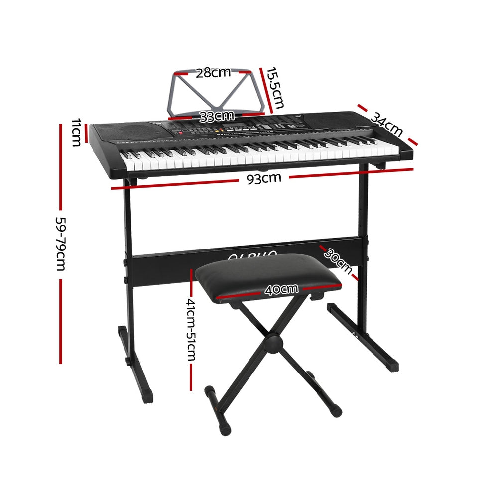 Musical Keyboards: Alpha 61 Keys Electronic Piano Keyboard Digital Electric w/ Stand Stool Lighted