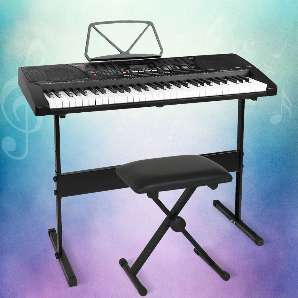 Musical Keyboards: Alpha 61 Keys Electronic Piano Keyboard Digital Electric w/ Stand Stool Lighted