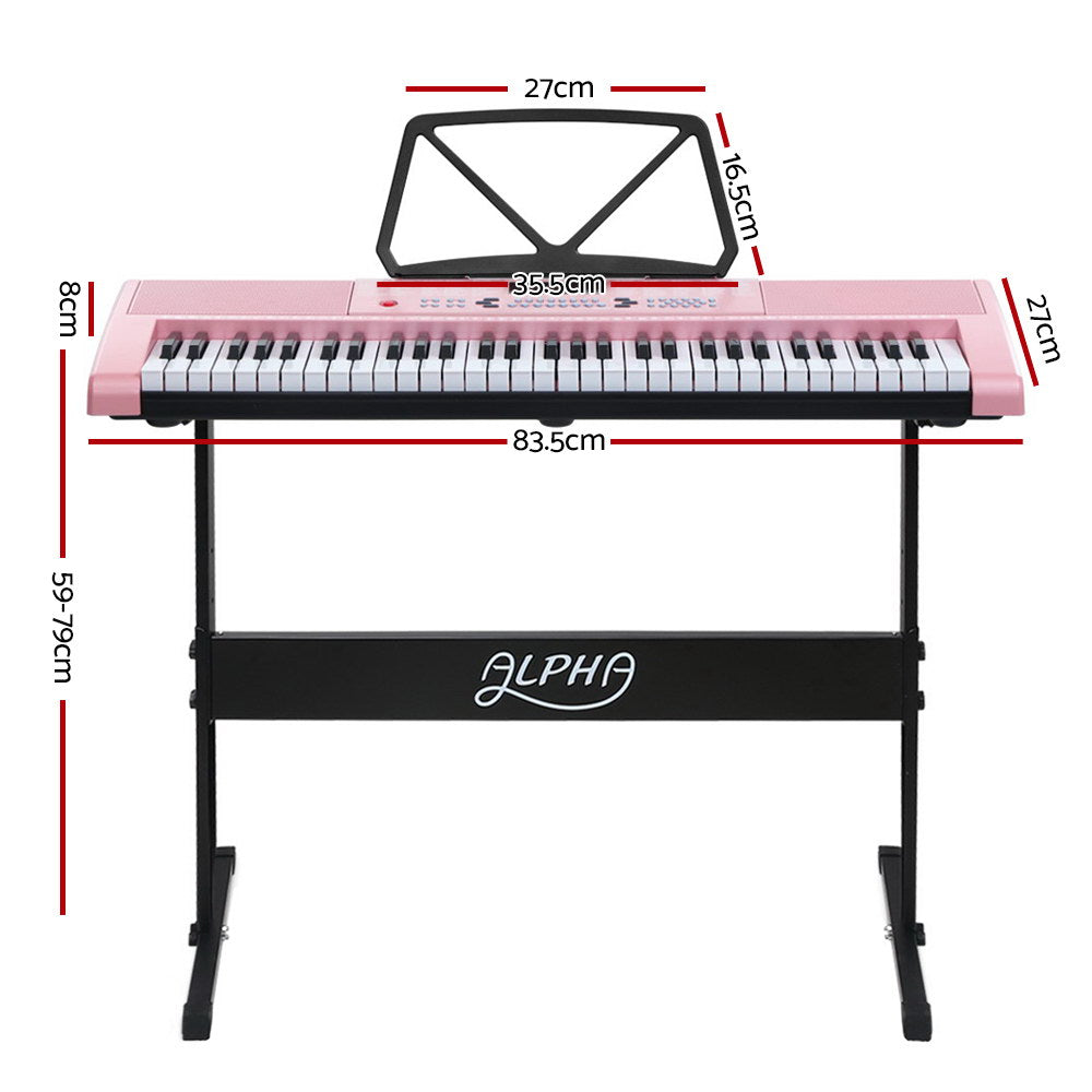 Musical Keyboards: Alpha 61 Keys Electronic Piano Keyboard Digital Electric w/ Stand Lighted Pink