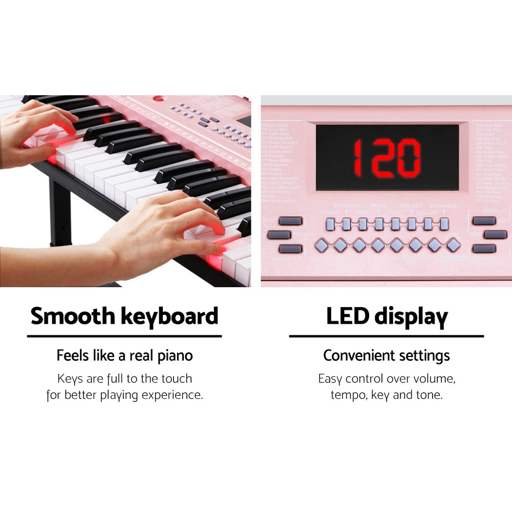 Musical Keyboards: Alpha 61 Keys Electronic Piano Keyboard Digital Electric w/ Stand Lighted Pink