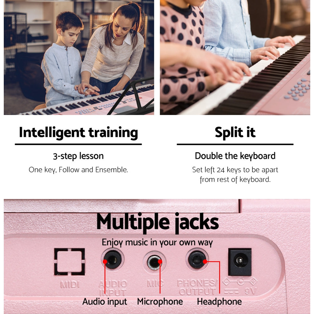Musical Keyboards: Alpha 61 Keys Electronic Piano Keyboard Digital Electric w/ Stand Lighted Pink