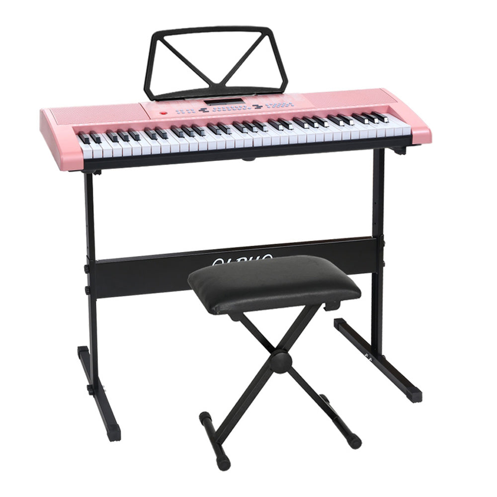Musical Keyboards: Alpha 61 Keys Electronic Piano Keyboard Digital Electric w/ Stand Stool Pink