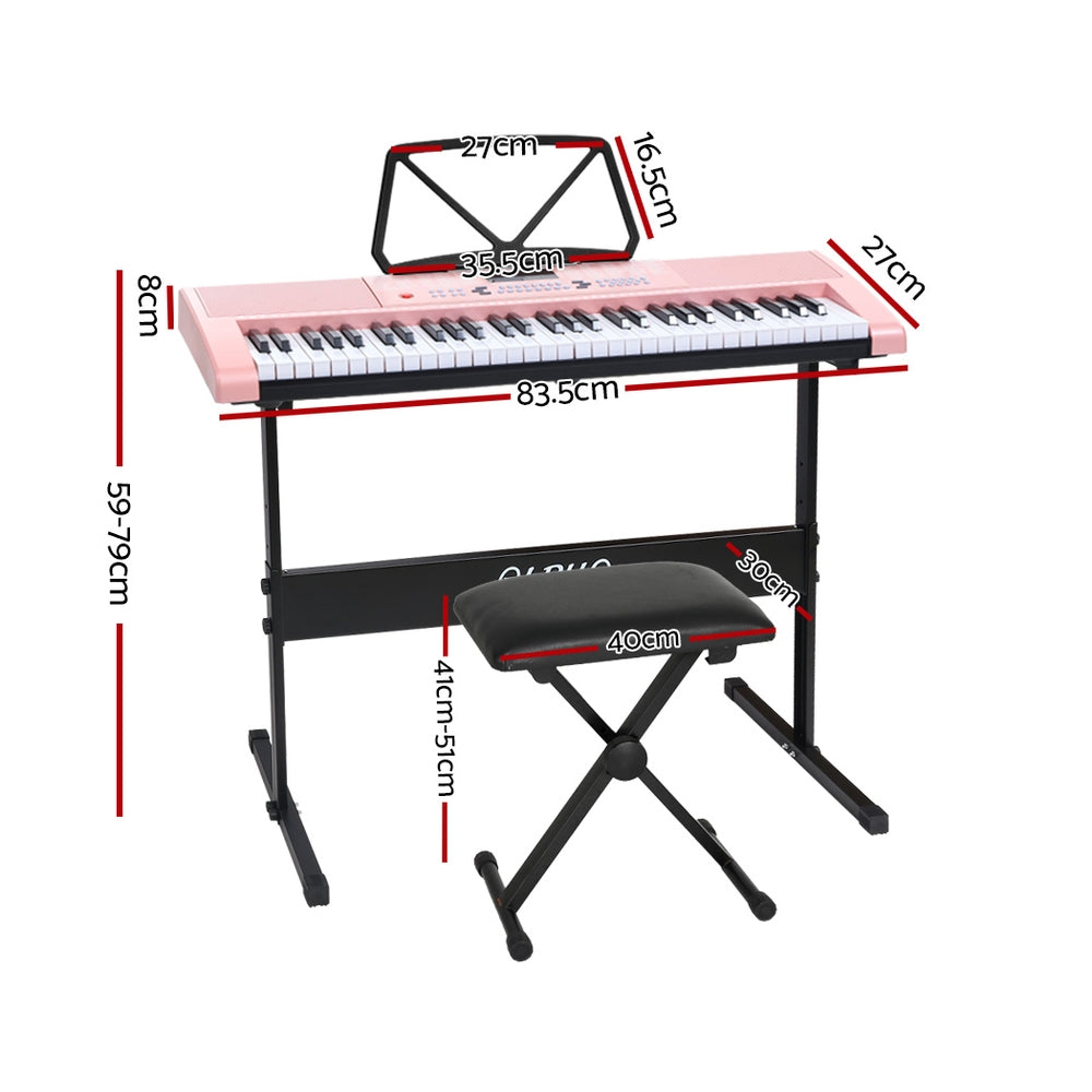 Musical Keyboards: Alpha 61 Keys Electronic Piano Keyboard Digital Electric w/ Stand Stool Pink
