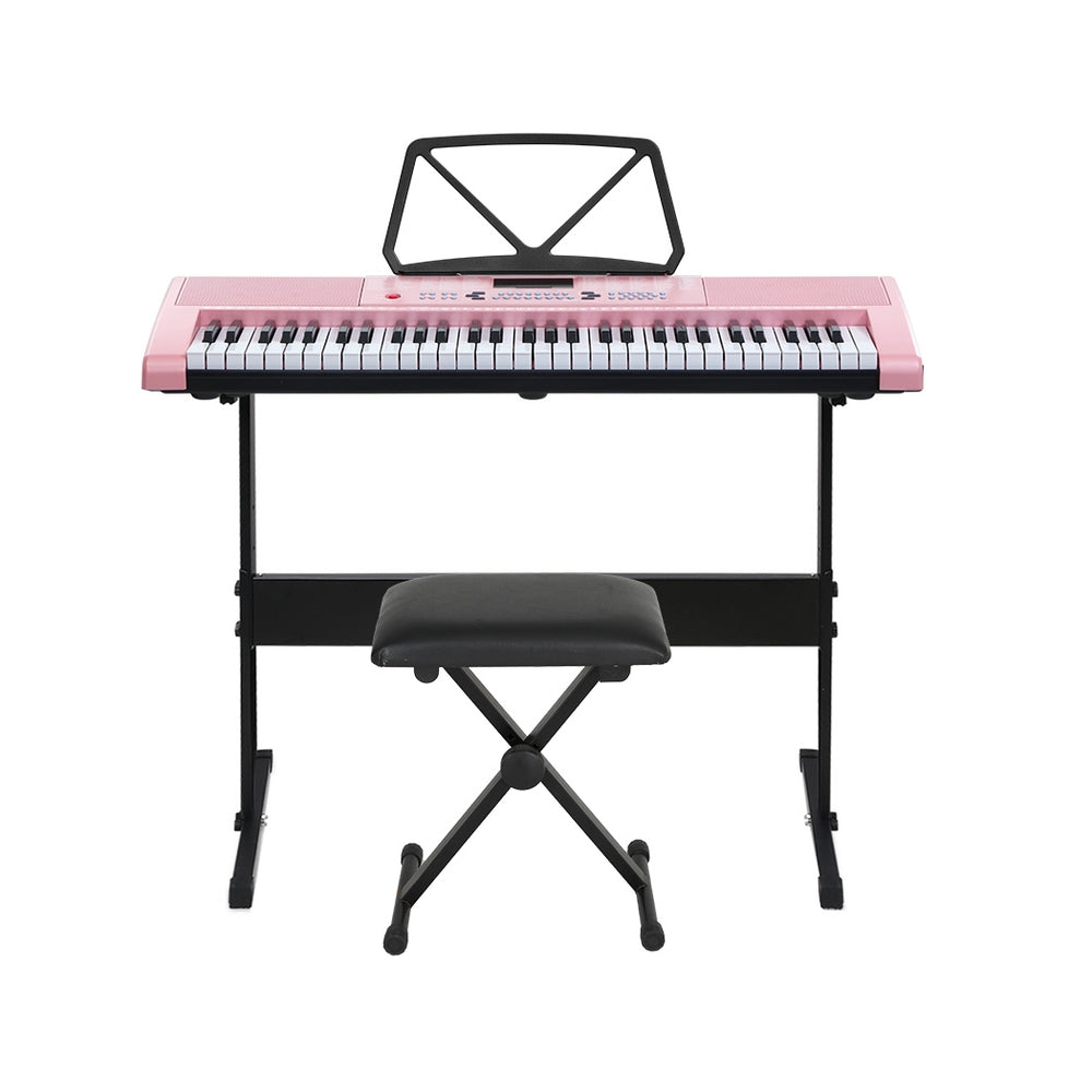 Musical Keyboards: Alpha 61 Keys Electronic Piano Keyboard Digital Electric w/ Stand Stool Pink