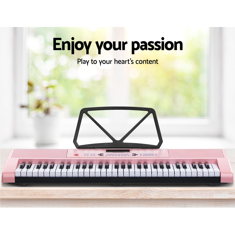 Musical Keyboards: Alpha 61 Keys Electronic Piano Keyboard Digital Electric w/ Stand Stool Pink