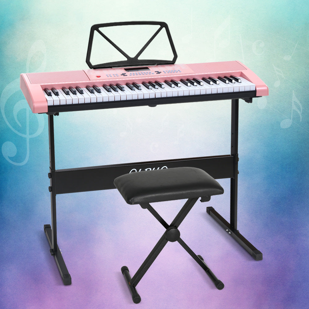 Musical Keyboards: Alpha 61 Keys Electronic Piano Keyboard Digital Electric w/ Stand Stool Pink
