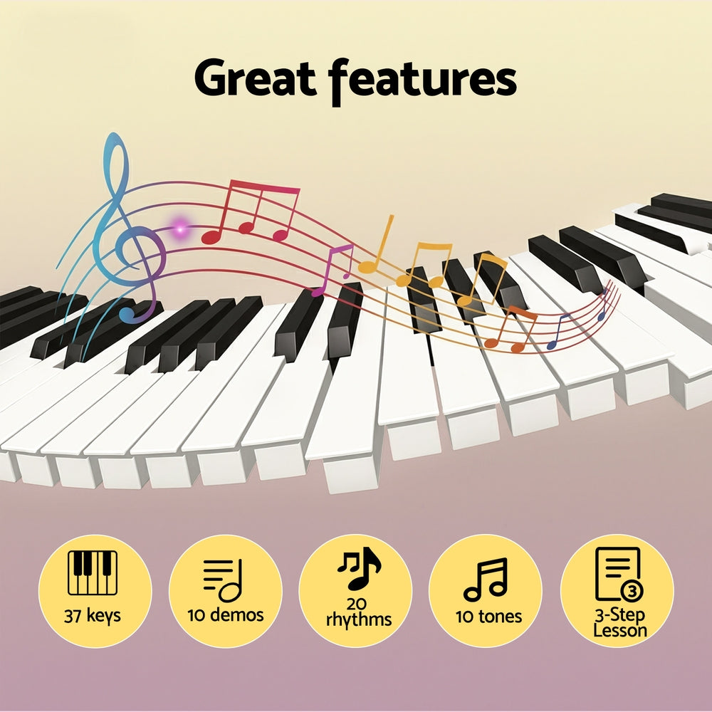 Musical Keyboards: Alpha 37-Key Digital Piano Keyboard for Kids Beginners Electronic Keyboard Piano Gift Pink