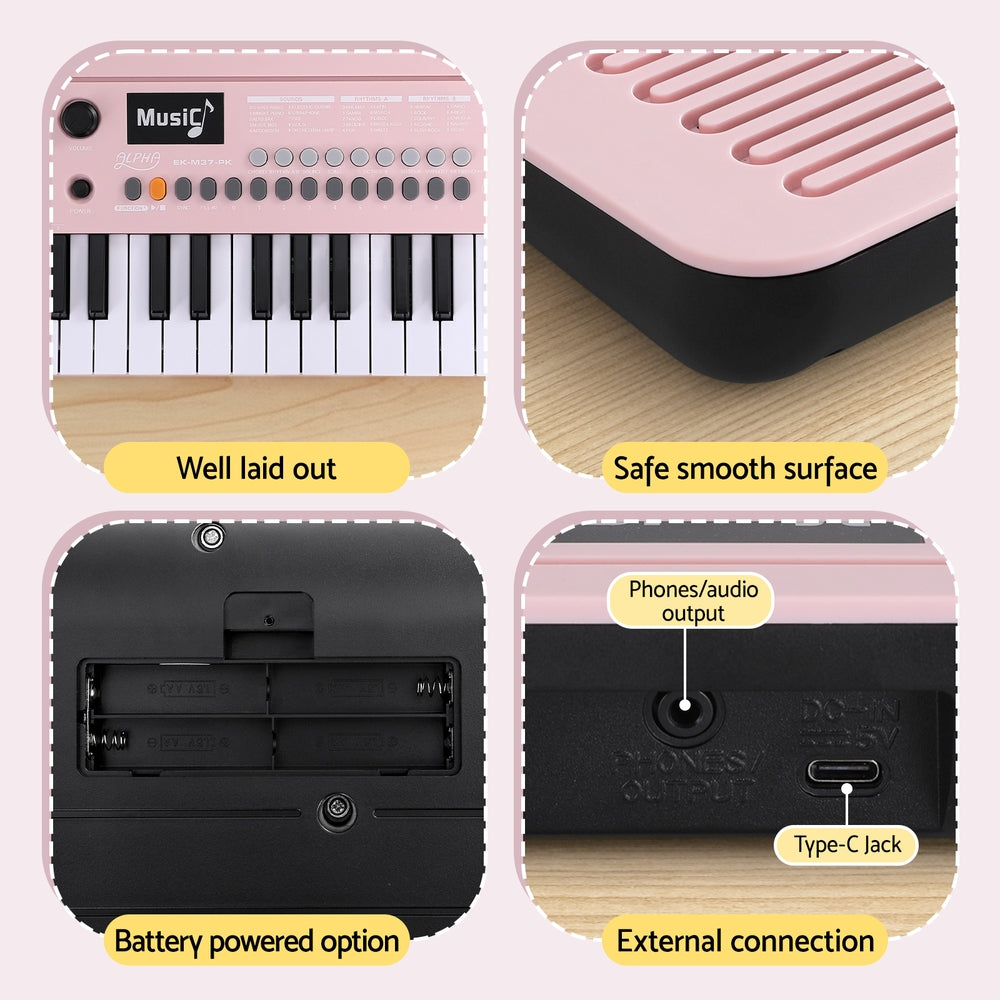 Musical Keyboards: Alpha 37-Key Digital Piano Keyboard for Kids Beginners Electronic Keyboard Piano Gift Pink