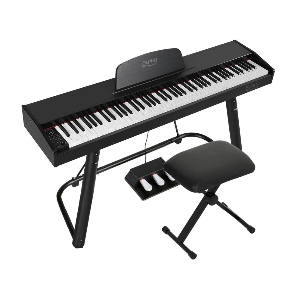 Musical Keyboards: Alpha 88 Keys Electronic Piano Keyboard Digital Electric w/ Stand Stool Weighted