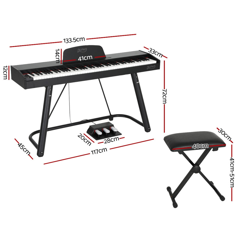Musical Keyboards: Alpha 88 Keys Electronic Piano Keyboard Digital Electric w/ Stand Stool Weighted