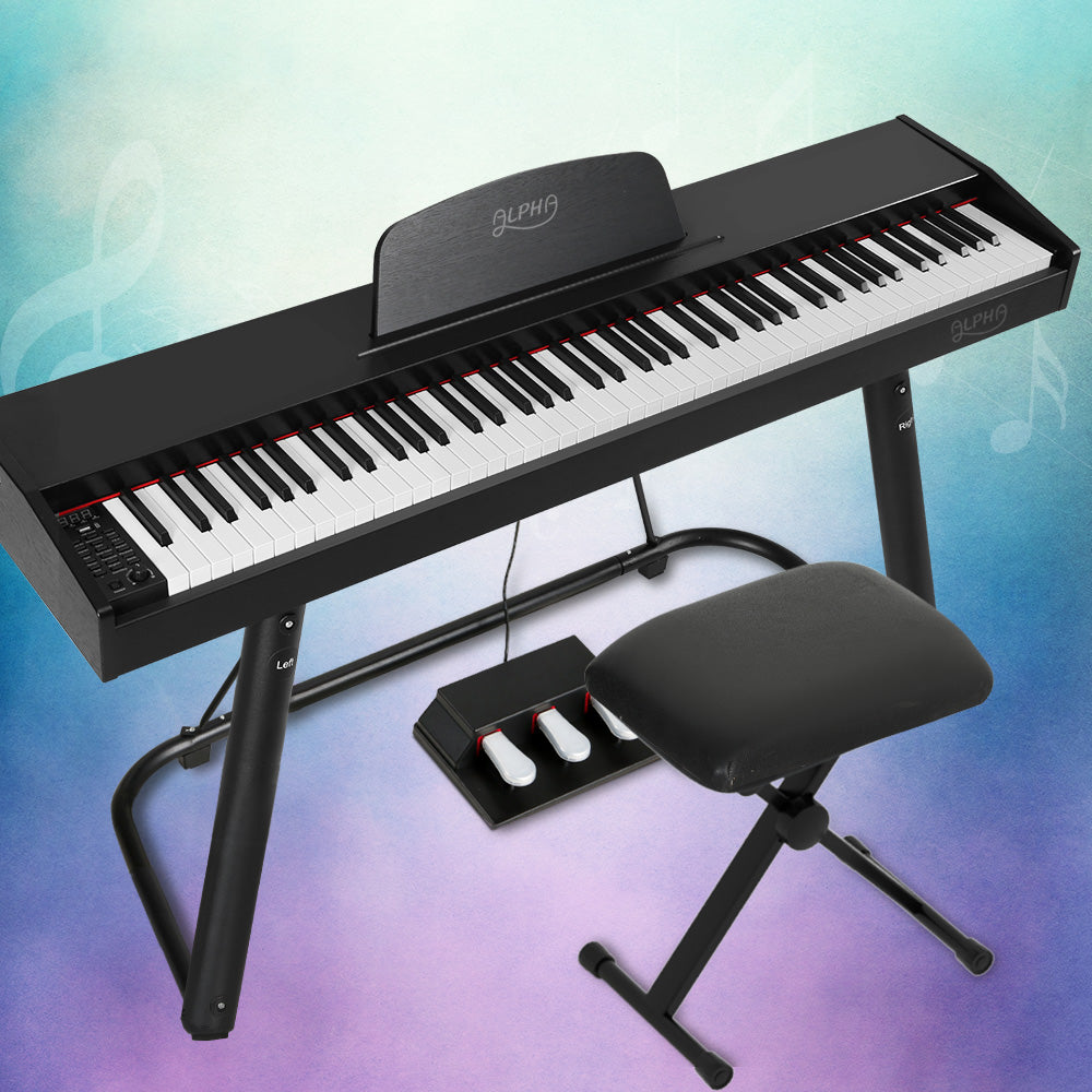 Musical Keyboards: Alpha 88 Keys Electronic Piano Keyboard Digital Electric w/ Stand Stool Weighted