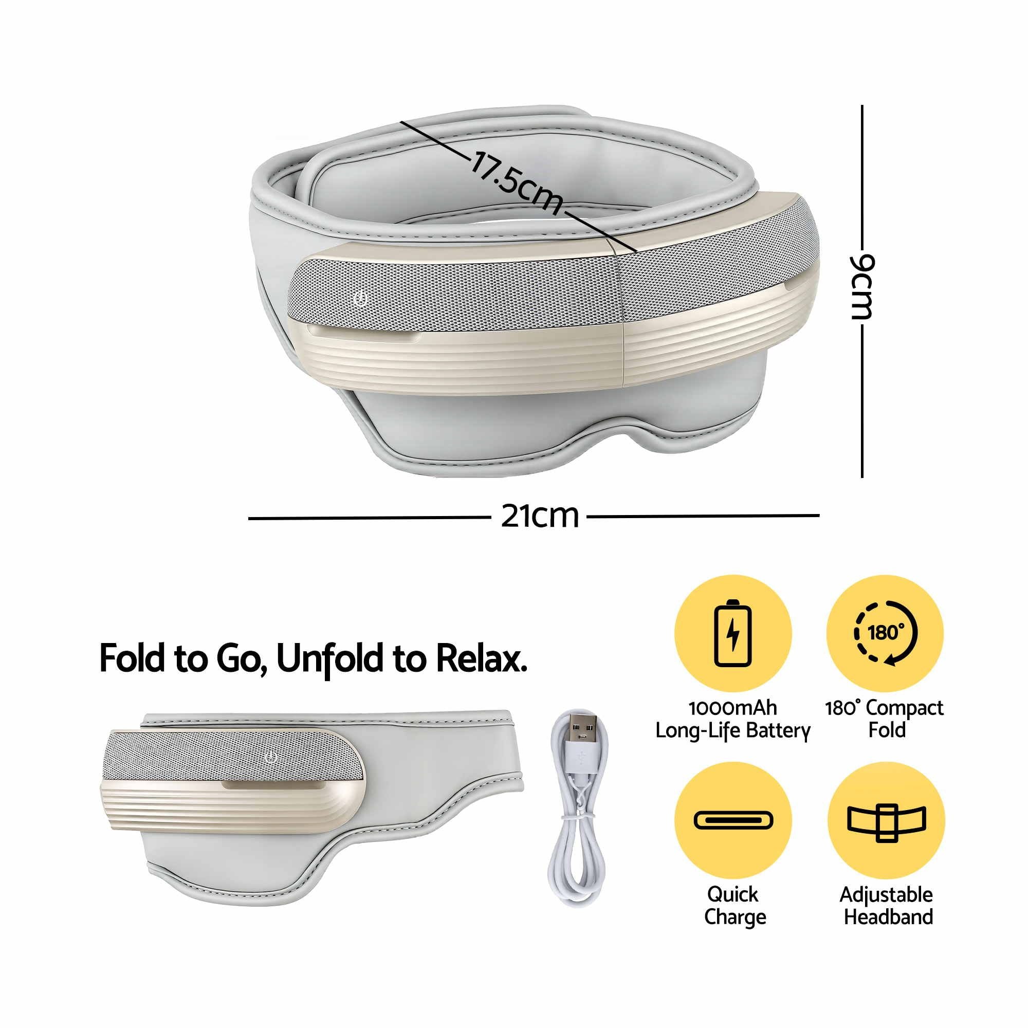 Livemor Eye and Head Massager with Heat, Eye Massager, Forehand and Temple Massager, Air Compression & Bluetooth Music, 5 Modes, 180Â° Foldable, Relaxation Gifts for Mom Dad Women Men
