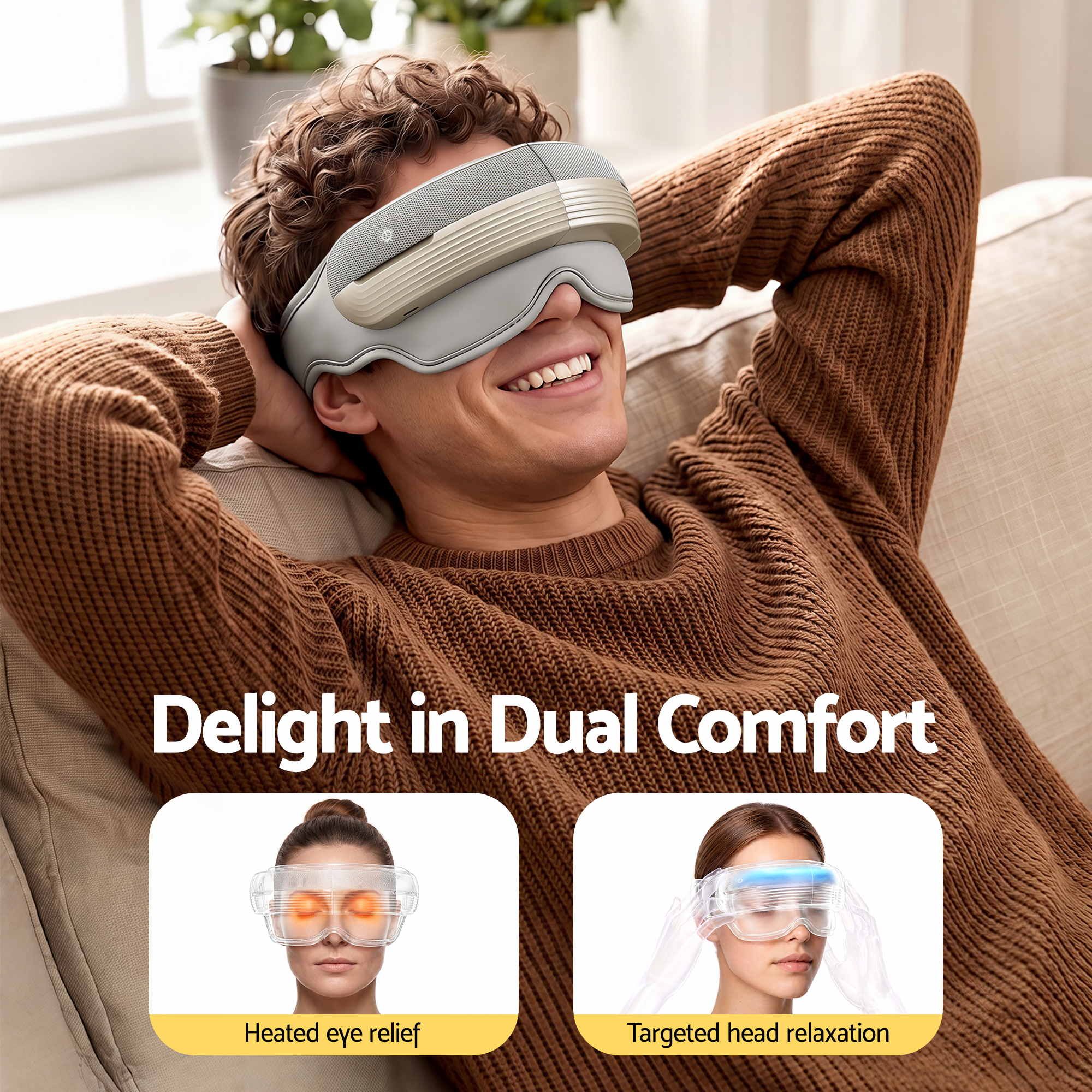 Livemor Eye and Head Massager with Heat, Eye Massager, Forehand and Temple Massager, Air Compression & Bluetooth Music, 5 Modes, 180Â° Foldable, Relaxation Gifts for Mom Dad Women Men