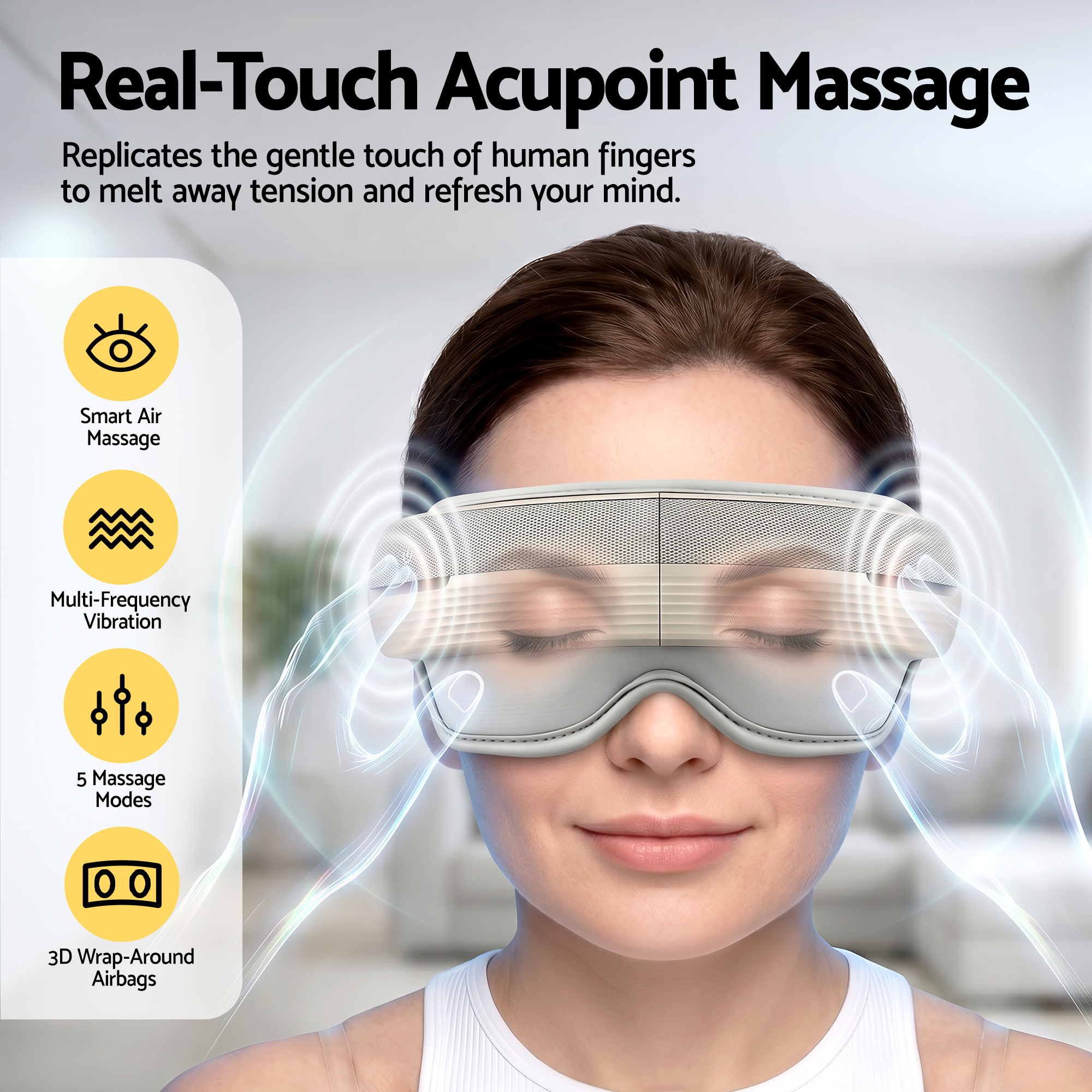 Livemor Eye and Head Massager with Heat, Eye Massager, Forehand and Temple Massager, Air Compression & Bluetooth Music, 5 Modes, 180Â° Foldable, Relaxation Gifts for Mom Dad Women Men