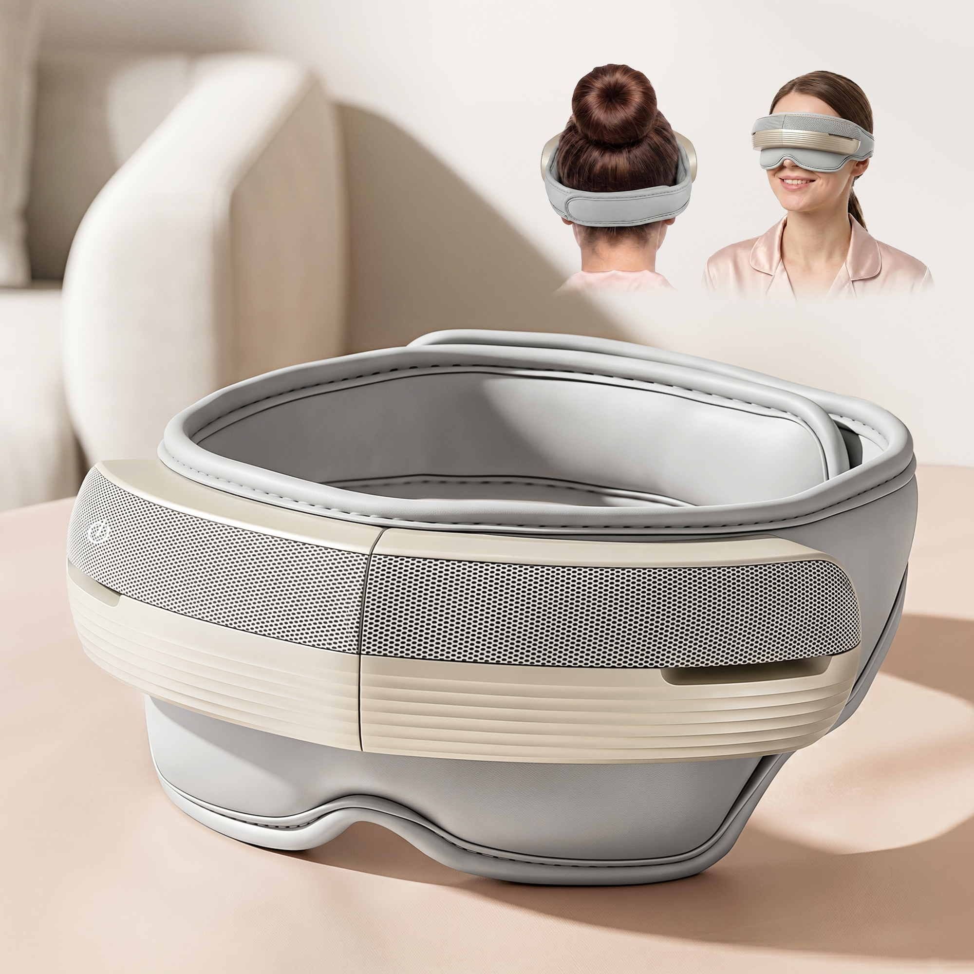 Livemor Eye and Head Massager with Heat, Eye Massager, Forehand and Temple Massager, Air Compression & Bluetooth Music, 5 Modes, 180Â° Foldable, Relaxation Gifts for Mom Dad Women Men