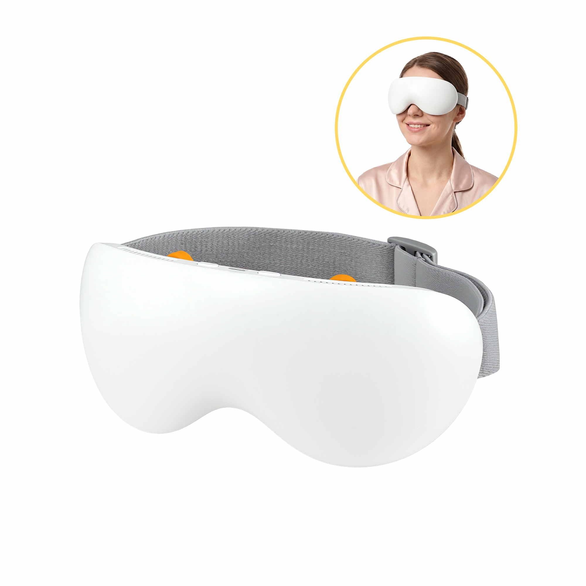 Livemor Eye Massager with Cooling & Heating | Dual Hot Cold Compress Goggles with 12 Vibrating Nodes for Migraine Relief | Wireless Bluetooth Eye Mask with 10Min Timer & 2400mAh Battery, White